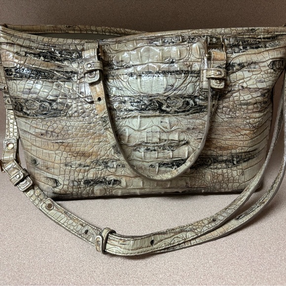 Brahmin Beige and Black Crocodile-Embossed Tote - Picture 3 of 14